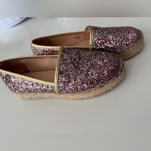 kate spade Pink Glitter Espadrille Slip-On with Gold Trim